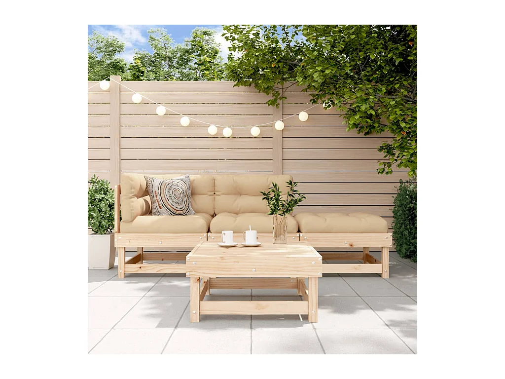 4-delige Loungeset met kussens massief hout