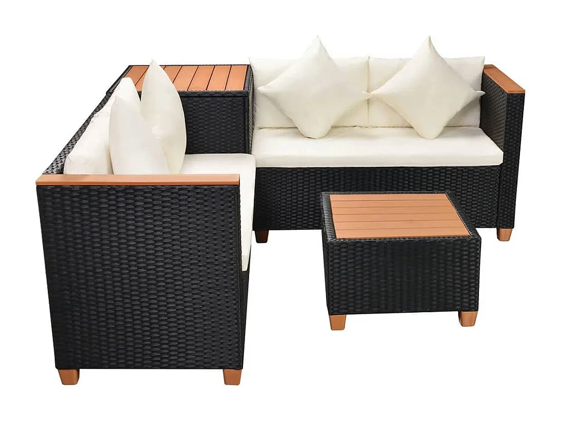 Muebles de jardín 4 piezas con cojines ratán sintético negro