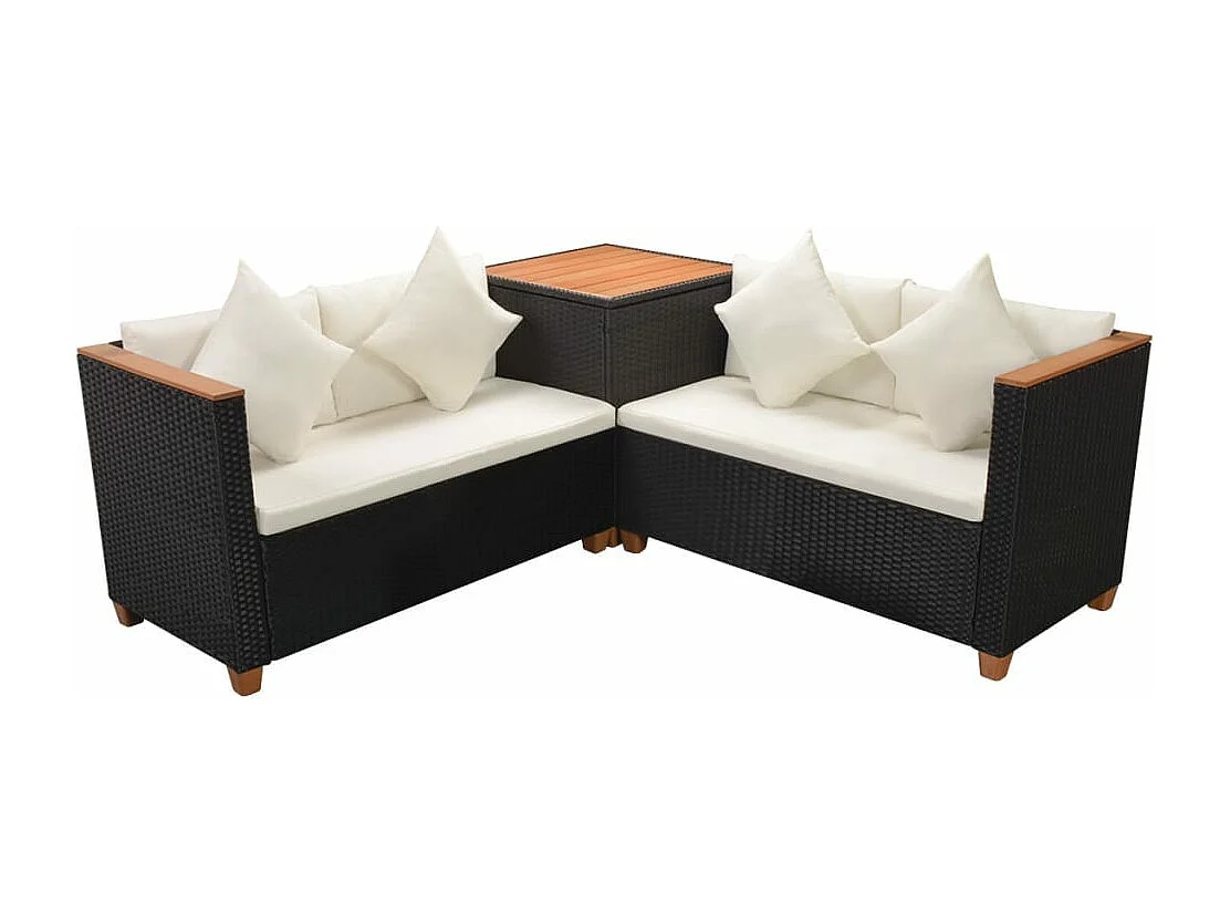 Muebles de jardín 4 piezas con cojines ratán sintético negro