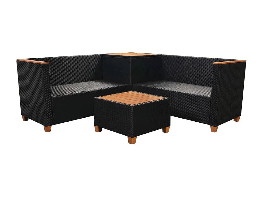 Muebles de jardín 4 piezas con cojines ratán sintético negro