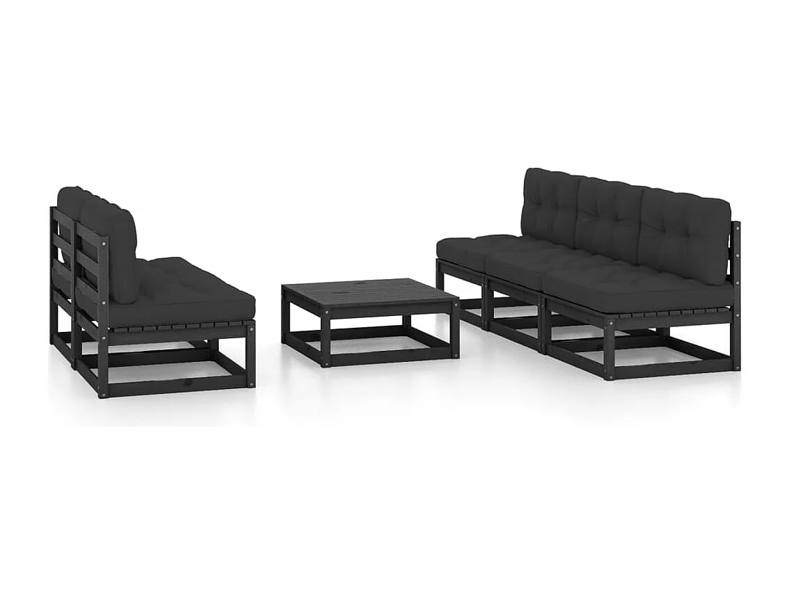 6 peças conjunto longue de jardim c/ almofadões pinho maciço