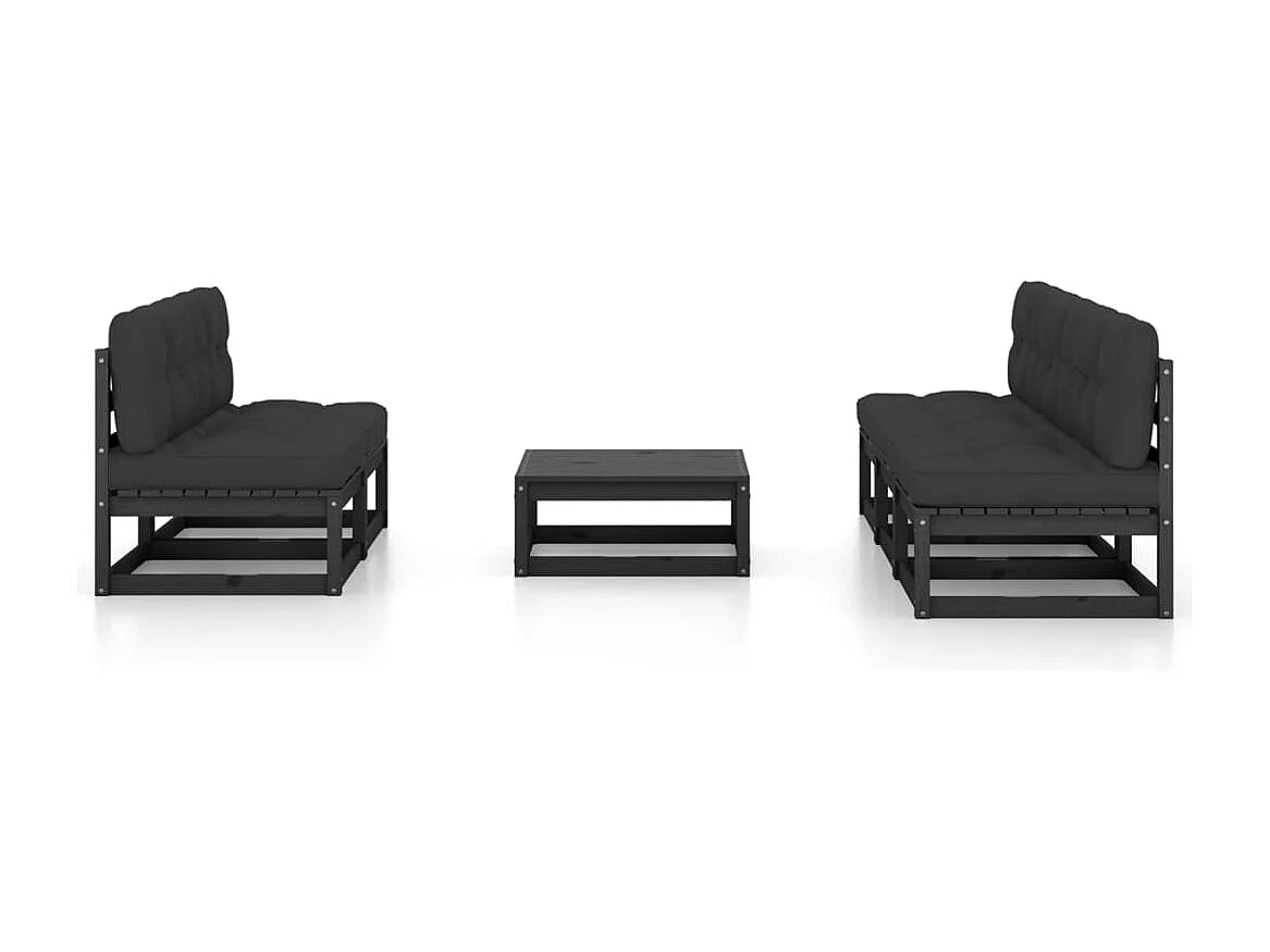 6 peças conjunto longue de jardim c/ almofadões pinho maciço