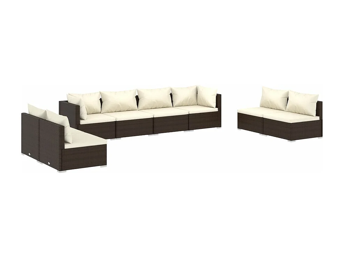 8-delige Loungeset met kussens poly rattan bruin