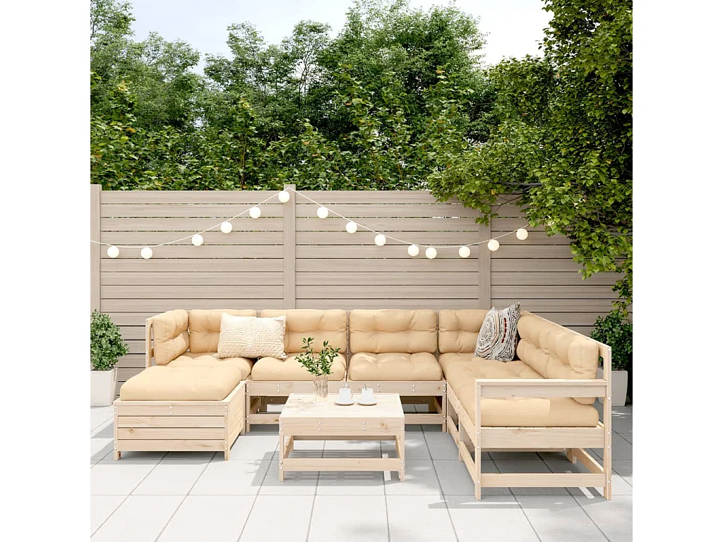 Juego de sofás de jardín 8 piezas madera maciza de pino