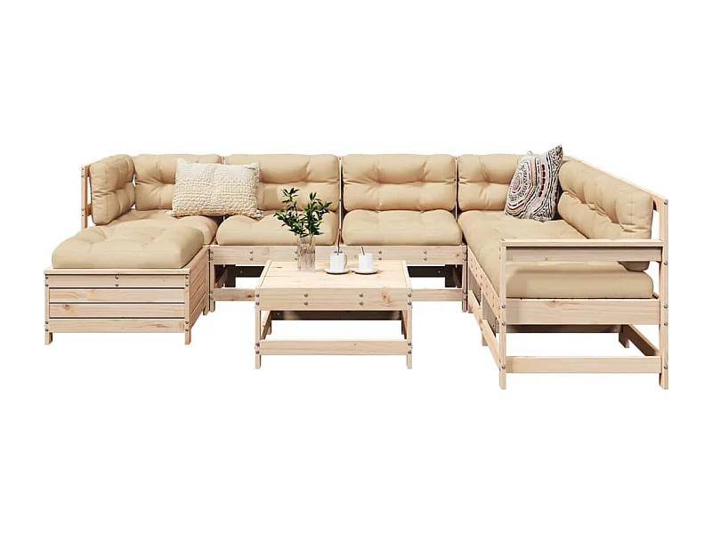 Juego de sofás de jardín 8 piezas madera maciza de pino