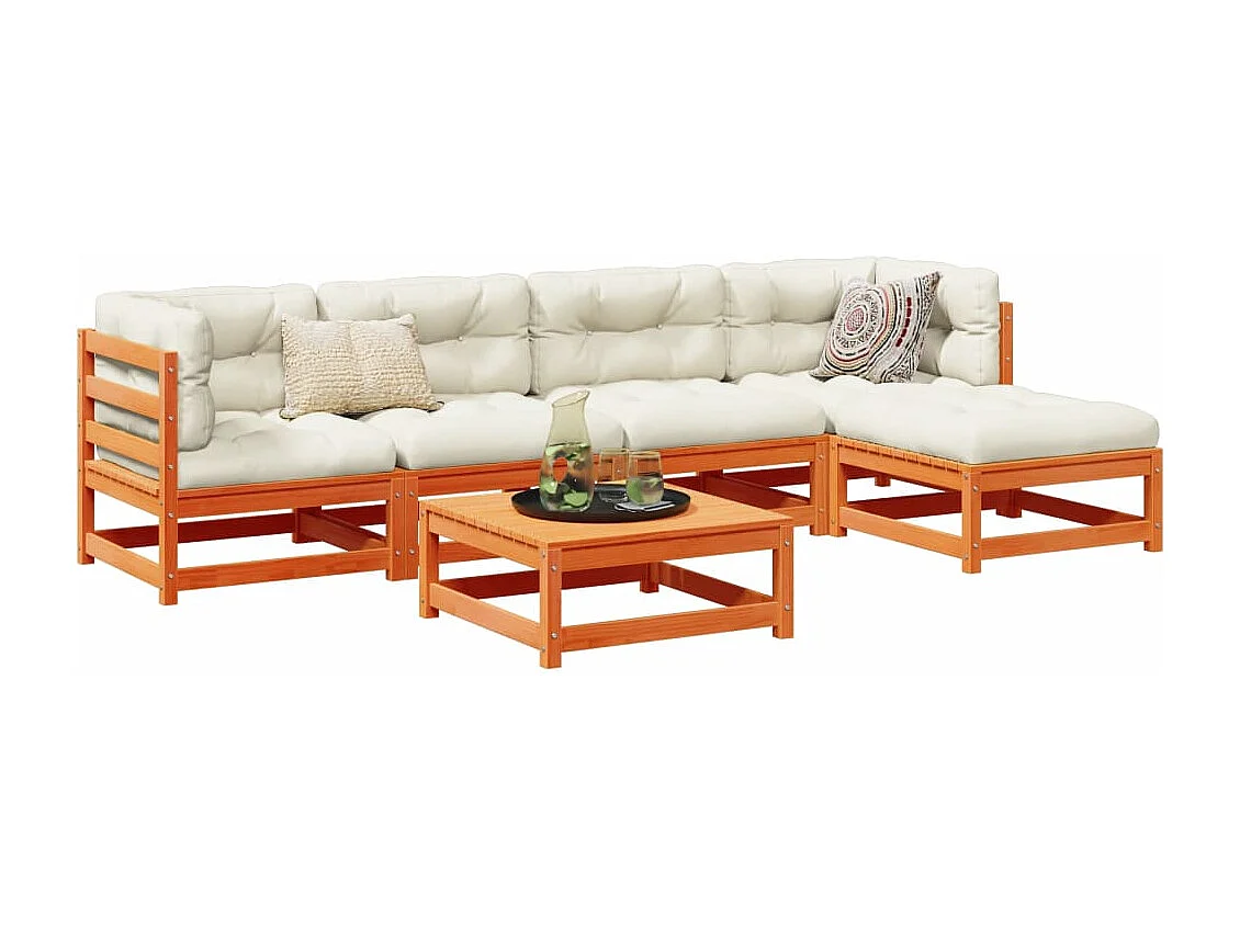 6 peças conjunto sofás de jardim madeira de pinho castanho cera