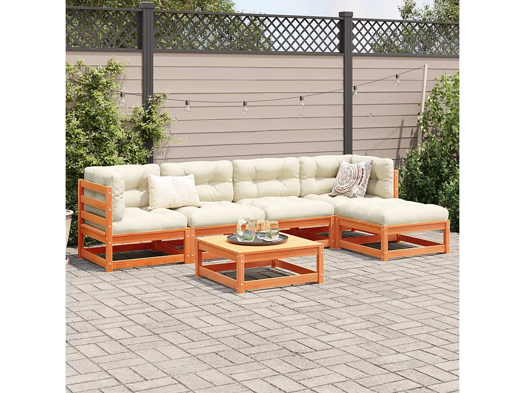 6 peças conjunto sofás de jardim madeira de pinho castanho cera