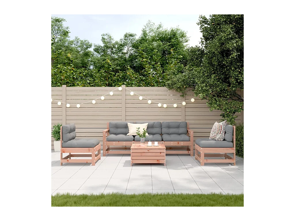 Salon de jardin 6 pièces avec coussins bois massif Douglas