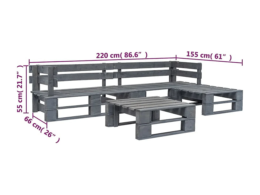 Salon de jardin palette 4 pièces Bois Gris