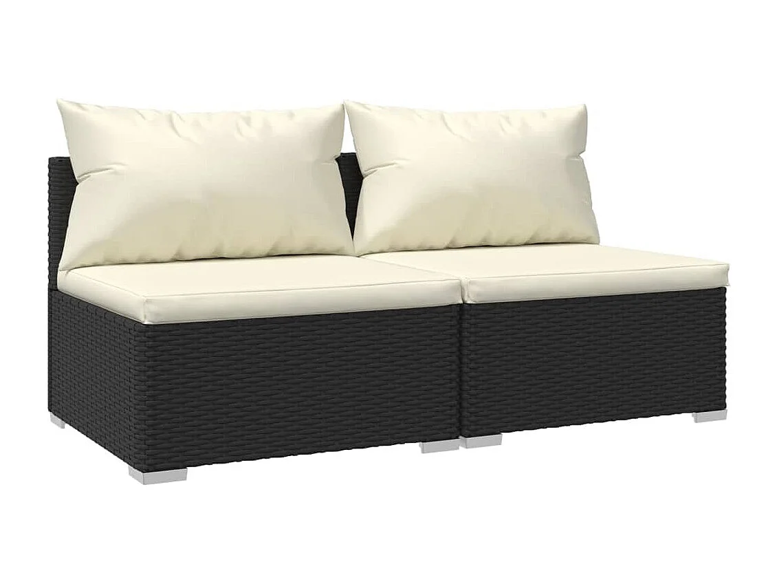 Salon de jardin 2 pièces avec coussins Résine tressée Noir