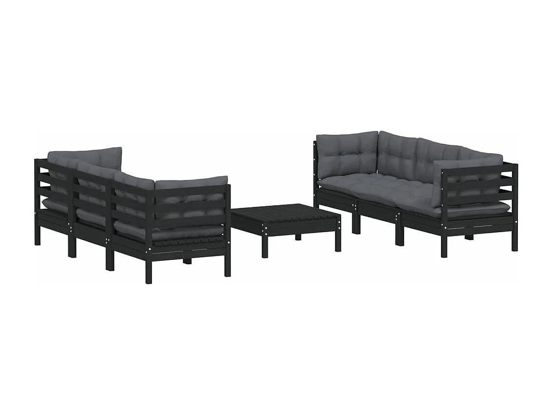 Salon de jardin 7 pièces avec coussins anthracite Bois de pin