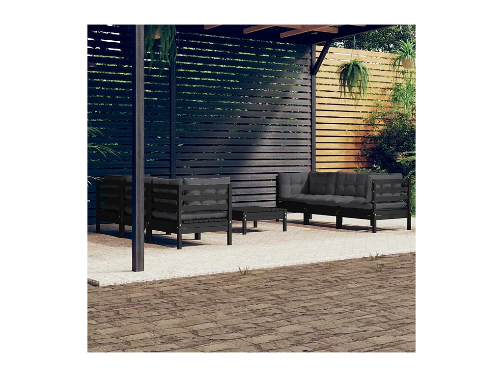 Salon de jardin 7 pièces avec coussins anthracite Bois de pin