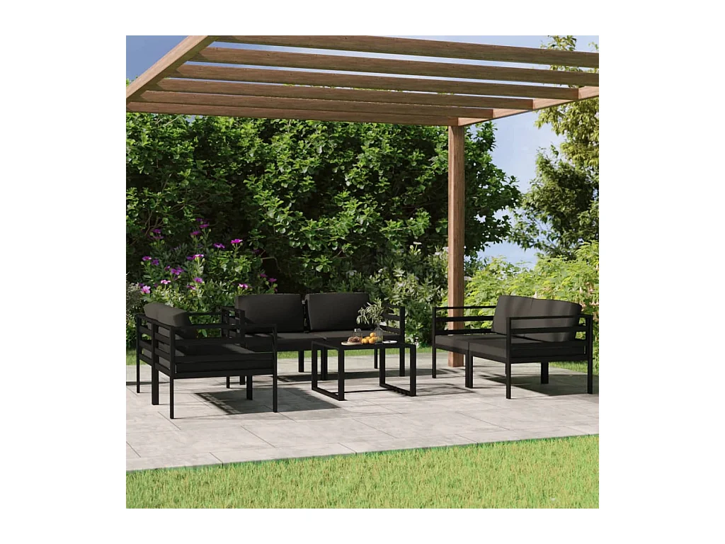 Salon de jardin 7 pièces avec coussins Aluminium Anthracite