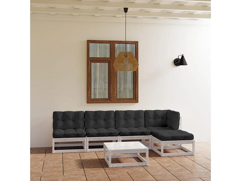 6 peças conjunto lounge de jardim com almofadões pinho maciço