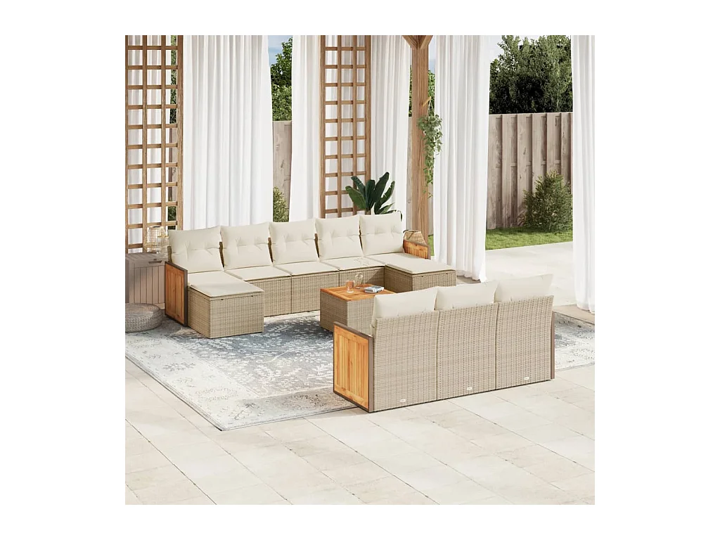 Salon de jardin 11 pièces avec coussins beige résine tressée