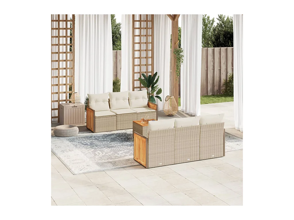 Set sofás de jardín 7 piezas y cojines ratán sintético beige