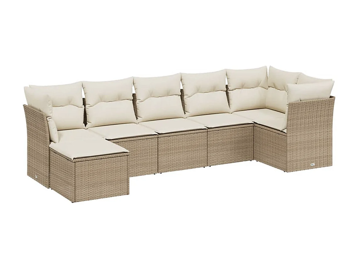 7 peças conjunto de sofás p/ jardim com almofadões vime PE bege