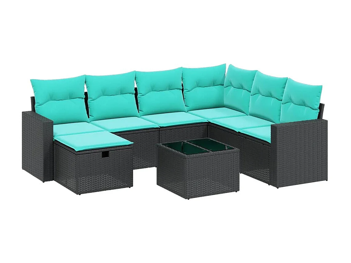 7 peças conjunto de sofás p/ jardim com almofadões vime PE bege