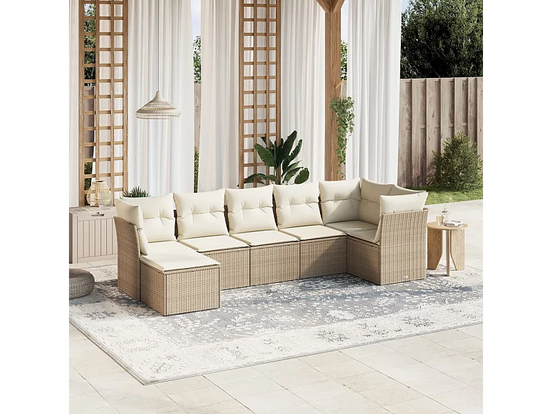 Salon de jardin avec coussins 7 pièces beige résine tressée