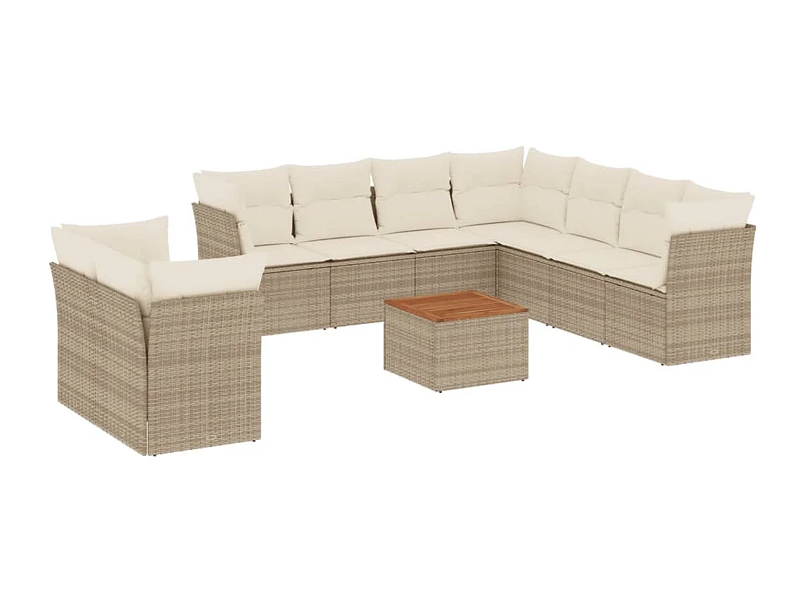Salon de jardin 11 pièces avec coussins beige résine tressée