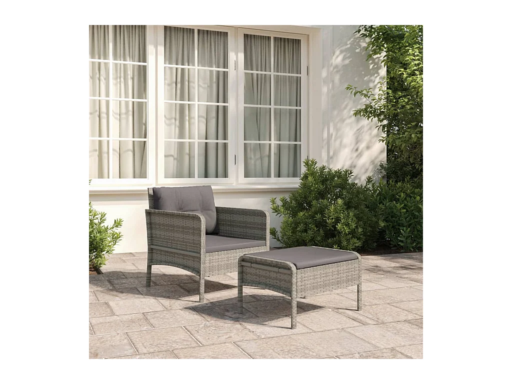 Salon de jardin 2 pièces avec coussins Gris Résine tressée