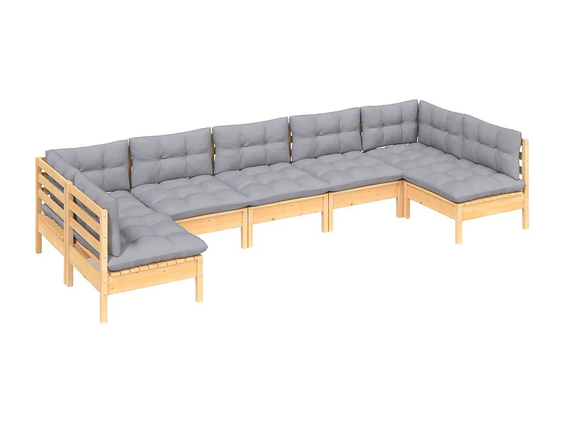 Salon de jardin 7 pièces avec coussins gris Bois de pin massif