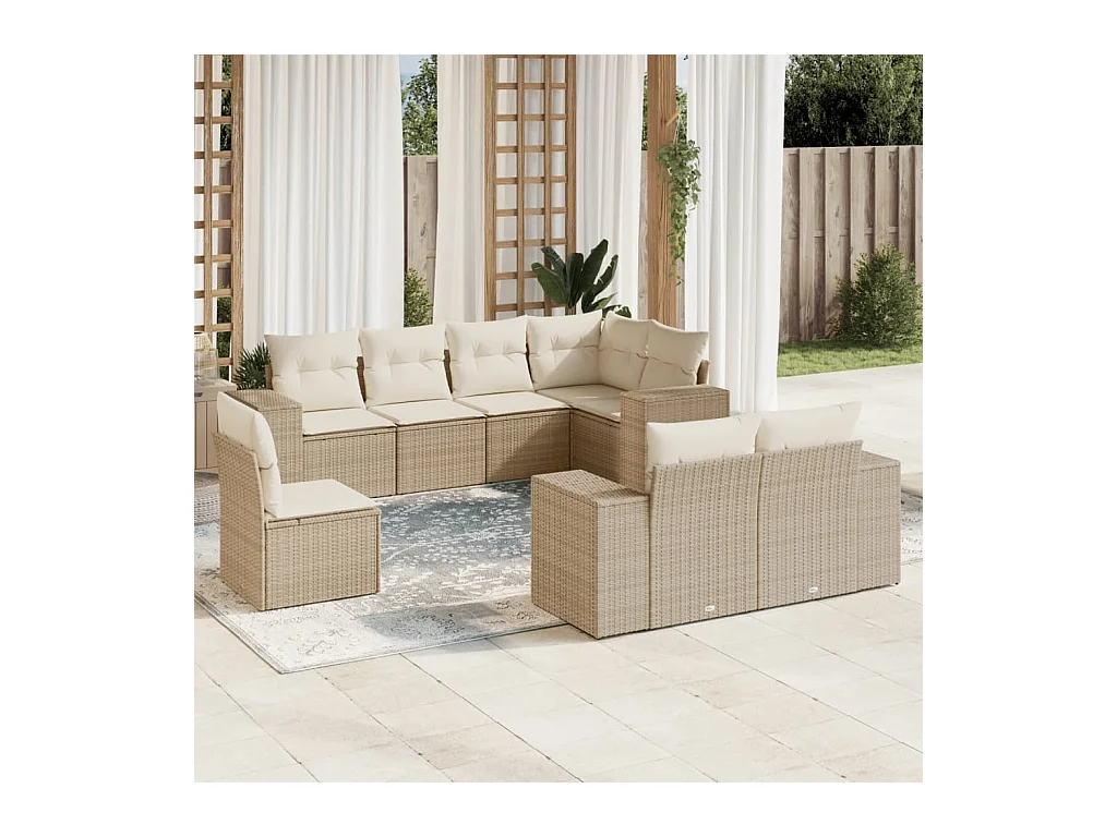 Salon de jardin avec coussins 8 pièces beige résine tressée