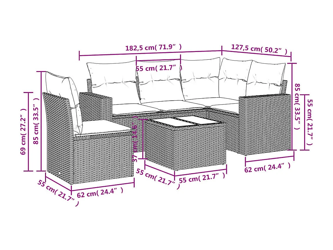 Juego de sofás jardín con cojines 6 piezas ratán sintético beige