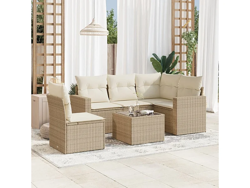 Salon de jardin avec coussins 6 pièces beige résine tressée