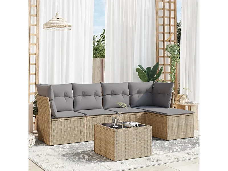 Salon de jardin avec coussins 6 pièces beige résine tressée