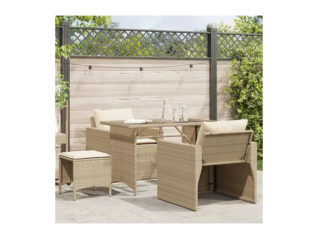 4-delige Loungeset met kussens poly rattan beige