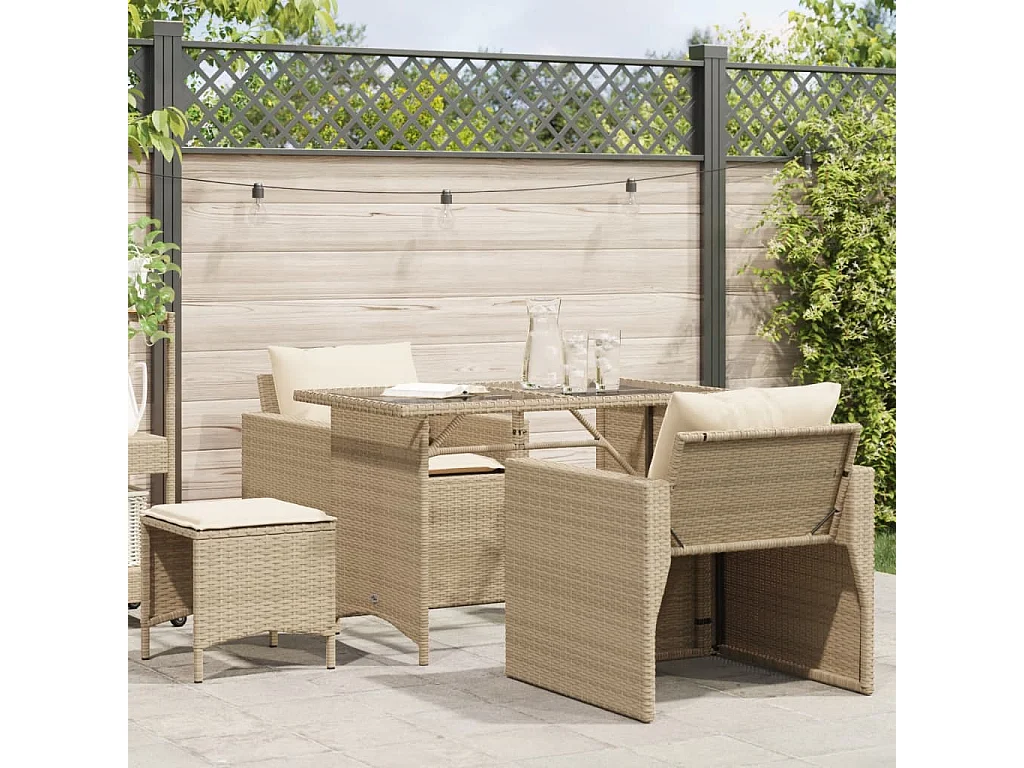 Salon de jardin avec coussins 4 pièces beige résine tressée