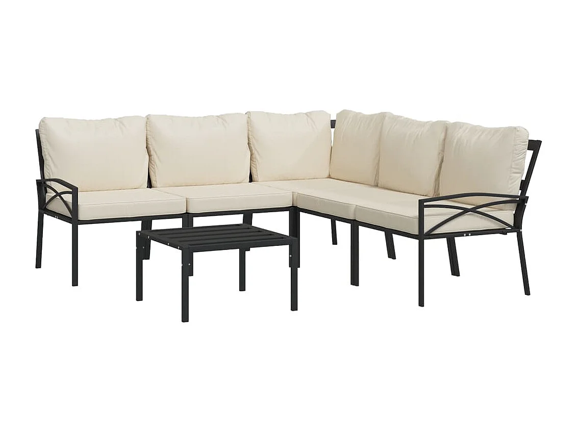 Salon de jardin 6 pièces avec coussins sable acier