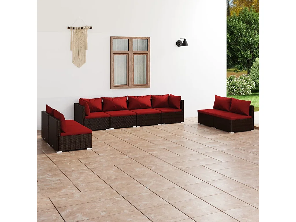 Set sofás de jardín 8 piezas y cojines ratán sintético marrón