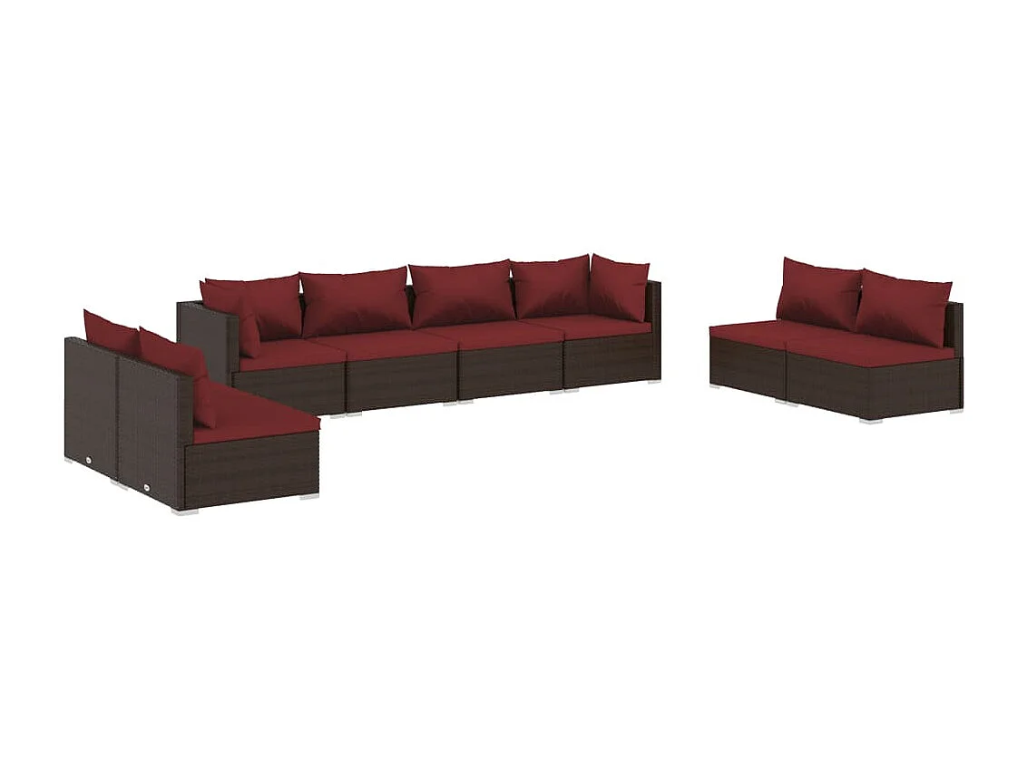 Set sofás de jardín 8 piezas y cojines ratán sintético marrón