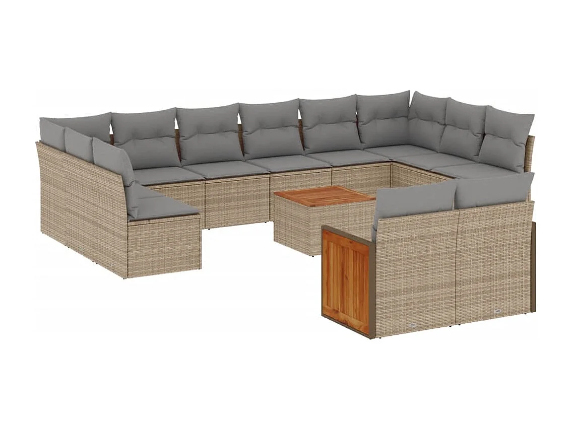 Salon de jardin avec coussins 13 pièces beige résine tressée