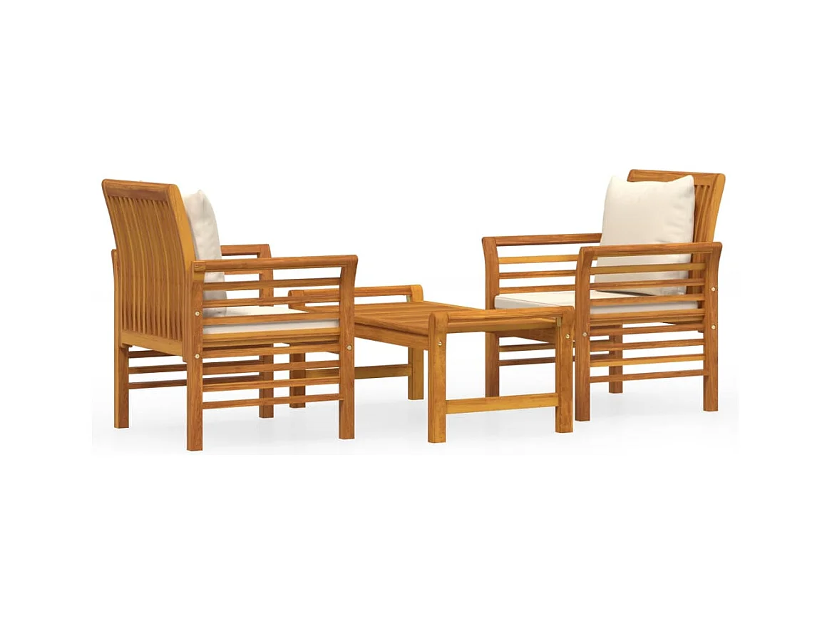 3-delige Loungeset met kussens massief acaciahout