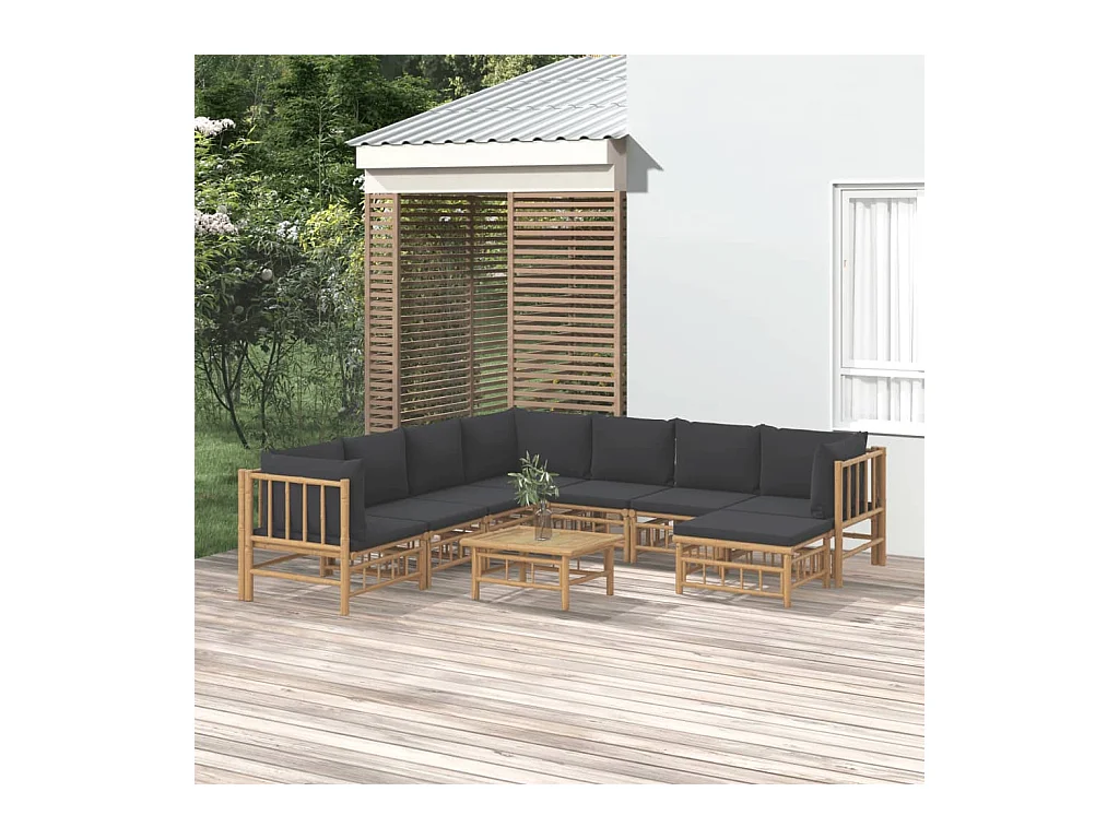 9-delige Loungeset met kussens bamboe donkergrijs