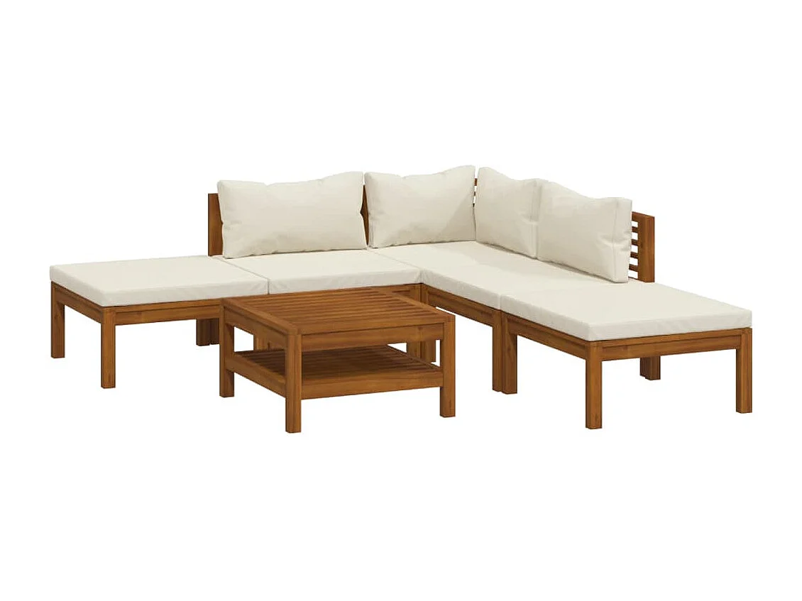Muebles de jardín 6 piezas cojines crema madera maciza de acacia
