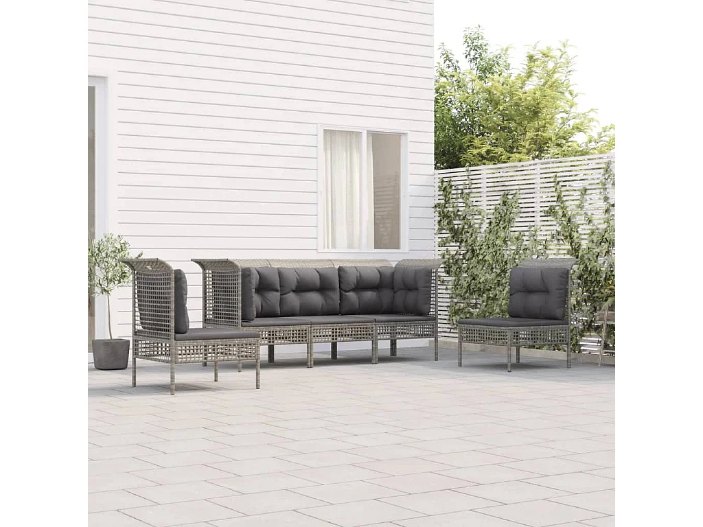 Salon de jardin 5 pièces avec coussins Gris Résine tressée