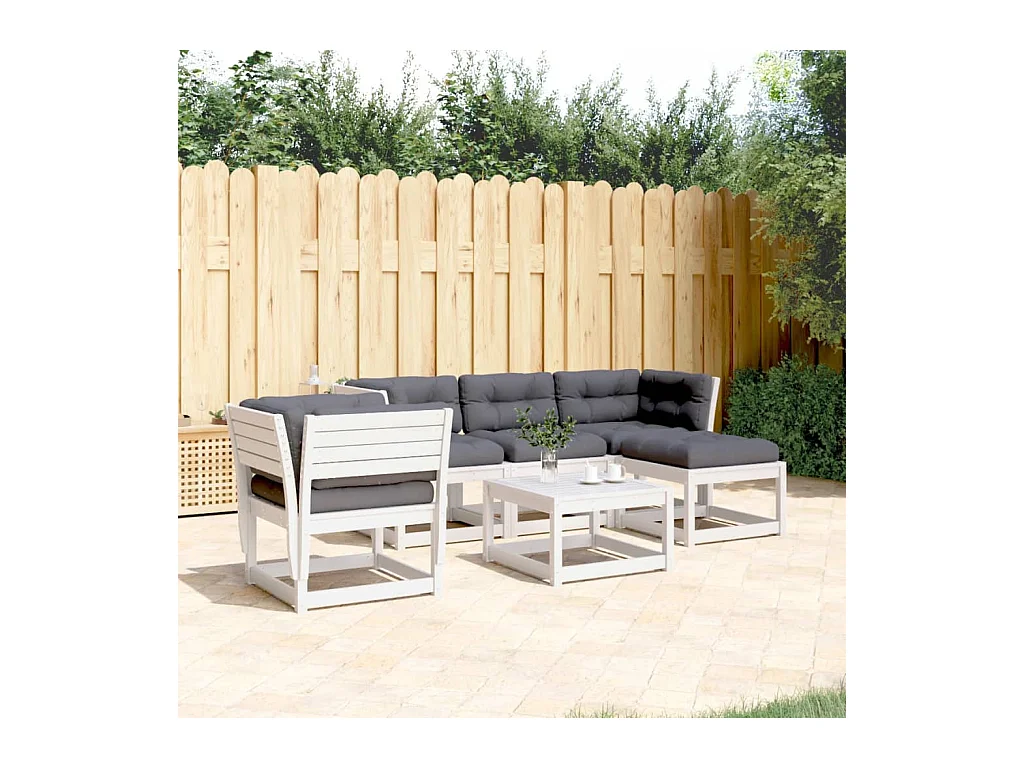 Salon de jardin 5 pièces avec coussins blanc bois massif de pin