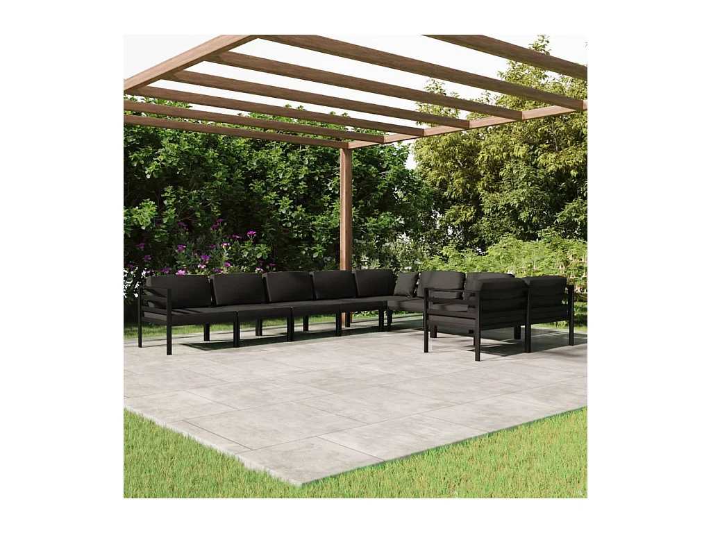 Salon de jardin 9 pièces avec coussins Aluminium Anthracite