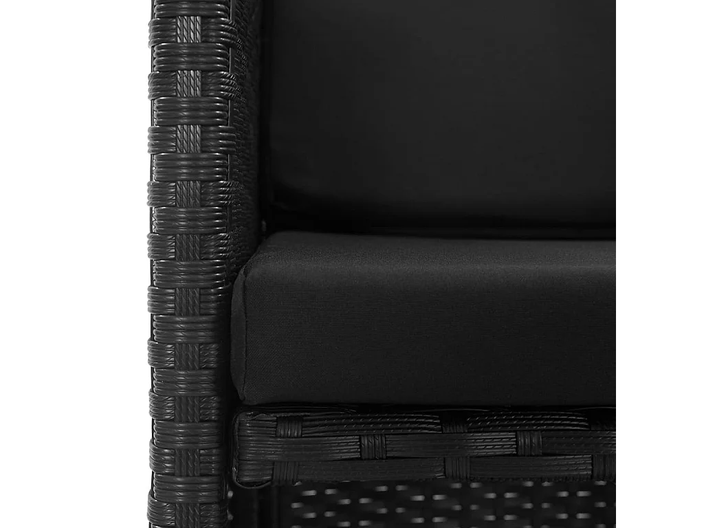 Set comedor de jardín 3 piezas y cojines ratán sintético negro