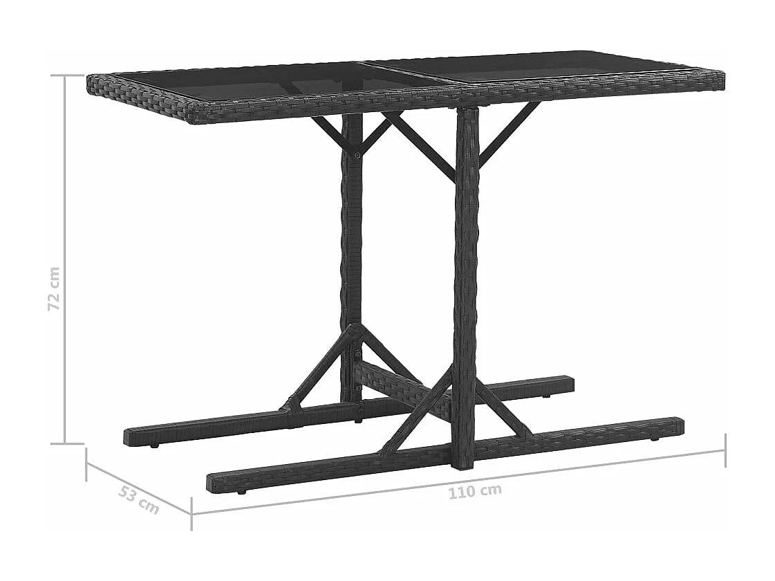 Set comedor de jardín 3 piezas y cojines ratán sintético negro