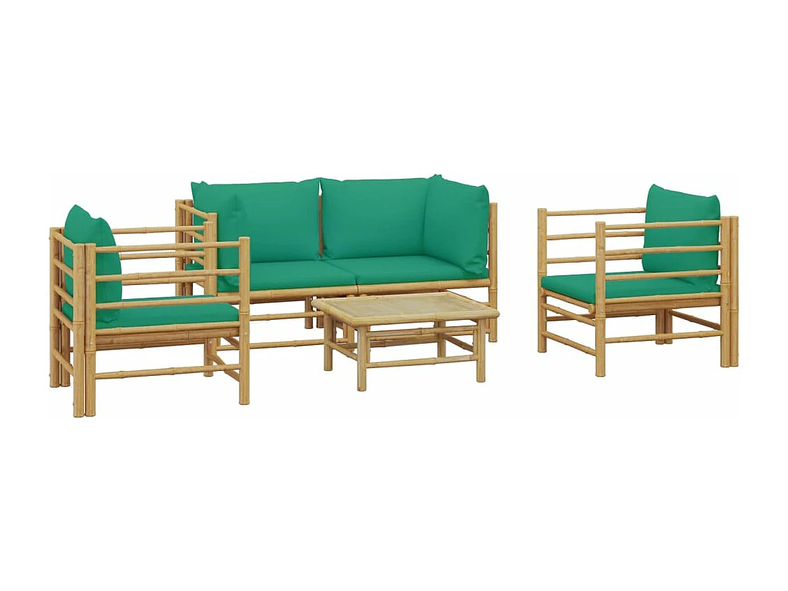 Salon de jardin 5 pièces avec coussins vert bambou