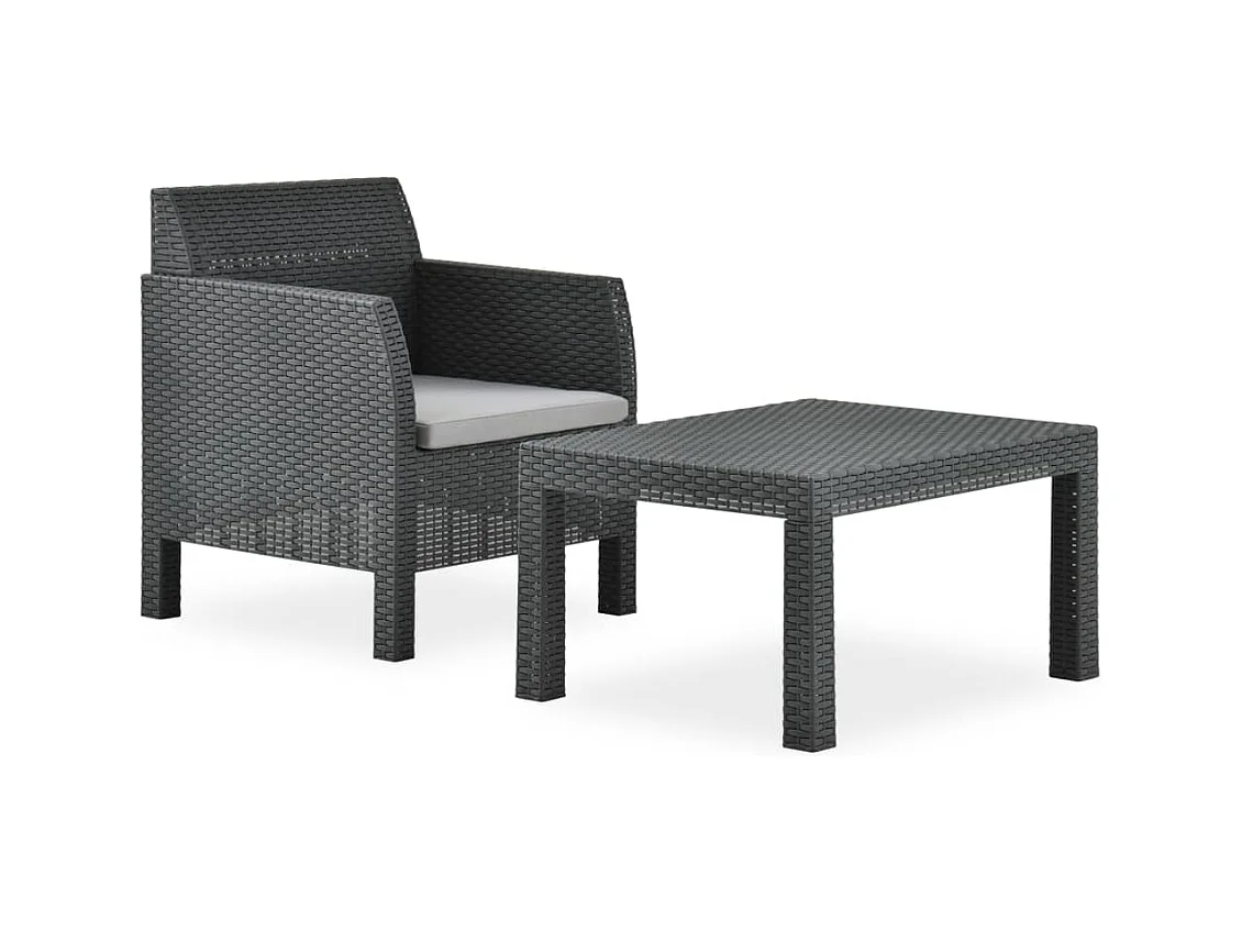 Salon de jardin 2 pièces avec coussin PP Rotin Anthracite