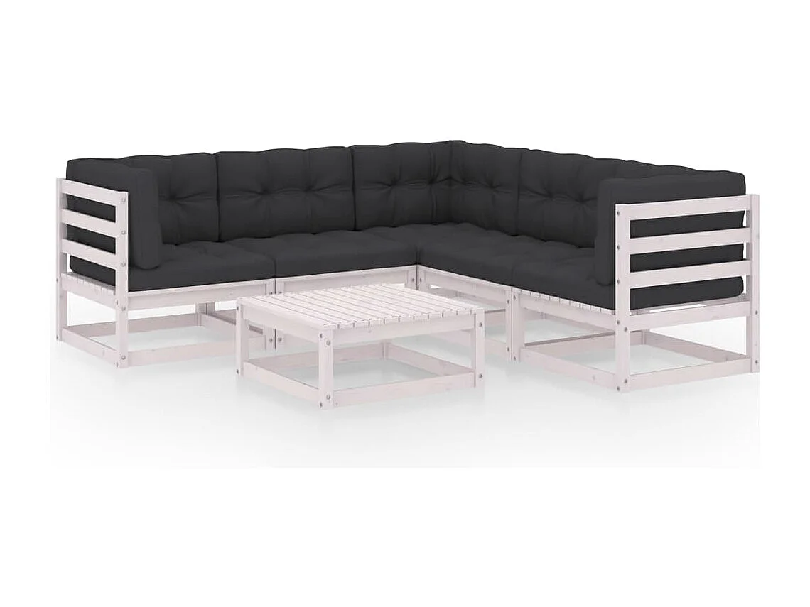 Muebles de jardín 6 piezas con cojines de madera de pino maciza
