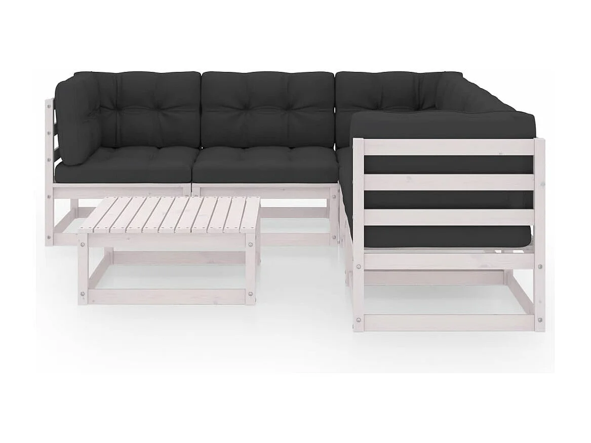 Muebles de jardín 6 piezas con cojines de madera de pino maciza