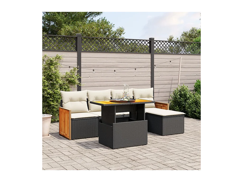 Salon de jardin 6 pièces avec coussins noir résine tressée
