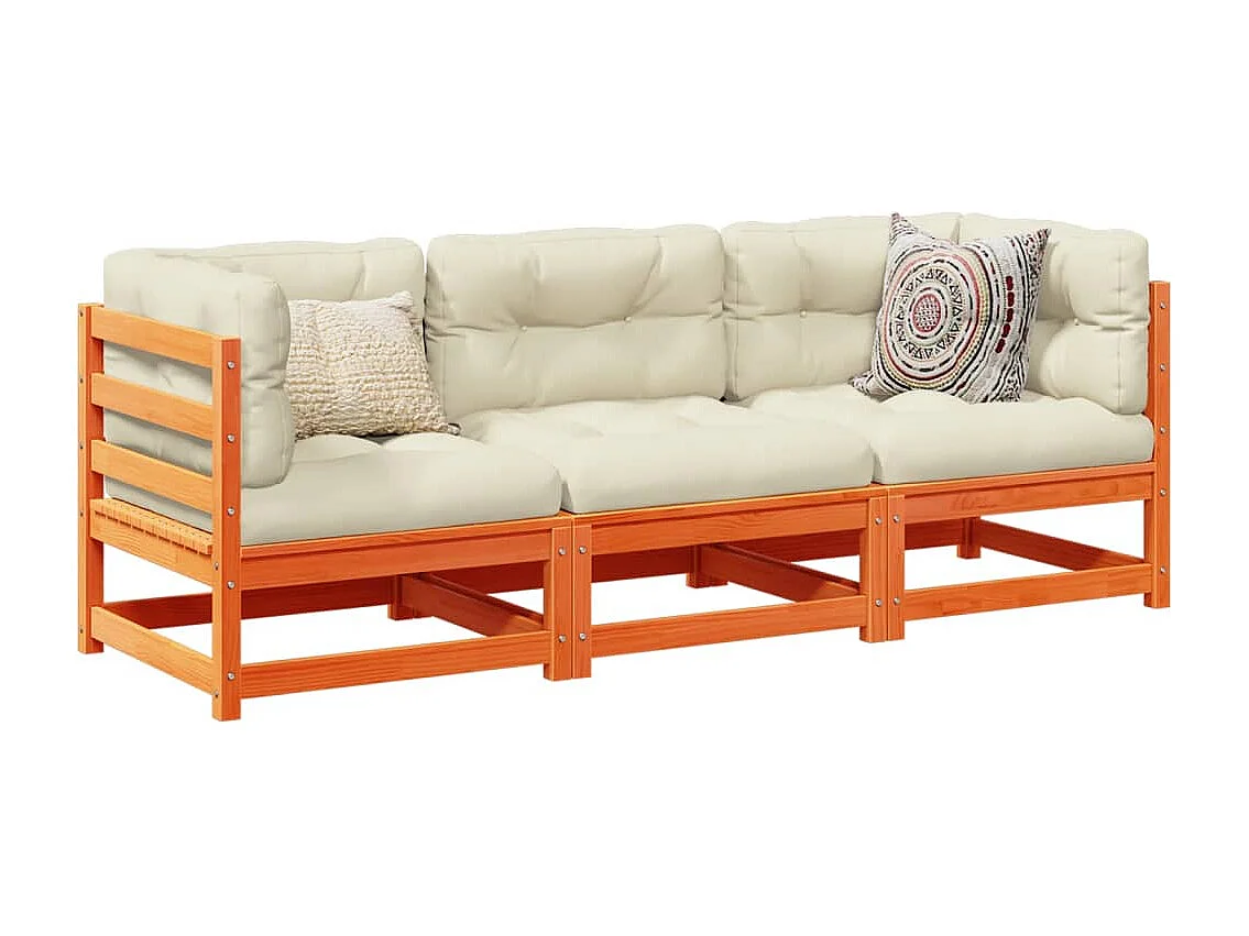 Salon de jardin 3 pièces cire marron bois de pin massif